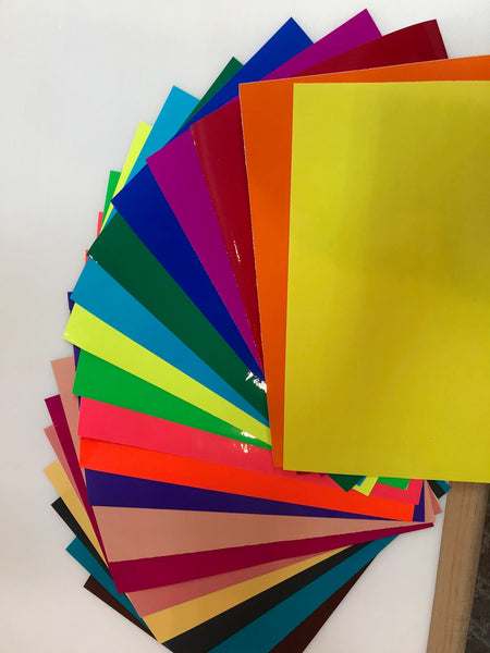 20 Colored Transparent Vinyl Sheets, 12" x 12", Adhesive Coated