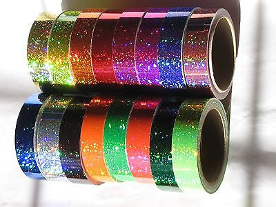 16 Different Color Glittering Tapes, 1" x 25 feet, Holographic Sparkle Hoop Tape