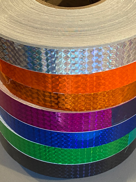 1 inch x 150 foot rolls of Prism Tape, Holographic Iridescent 1/4" Mosaic